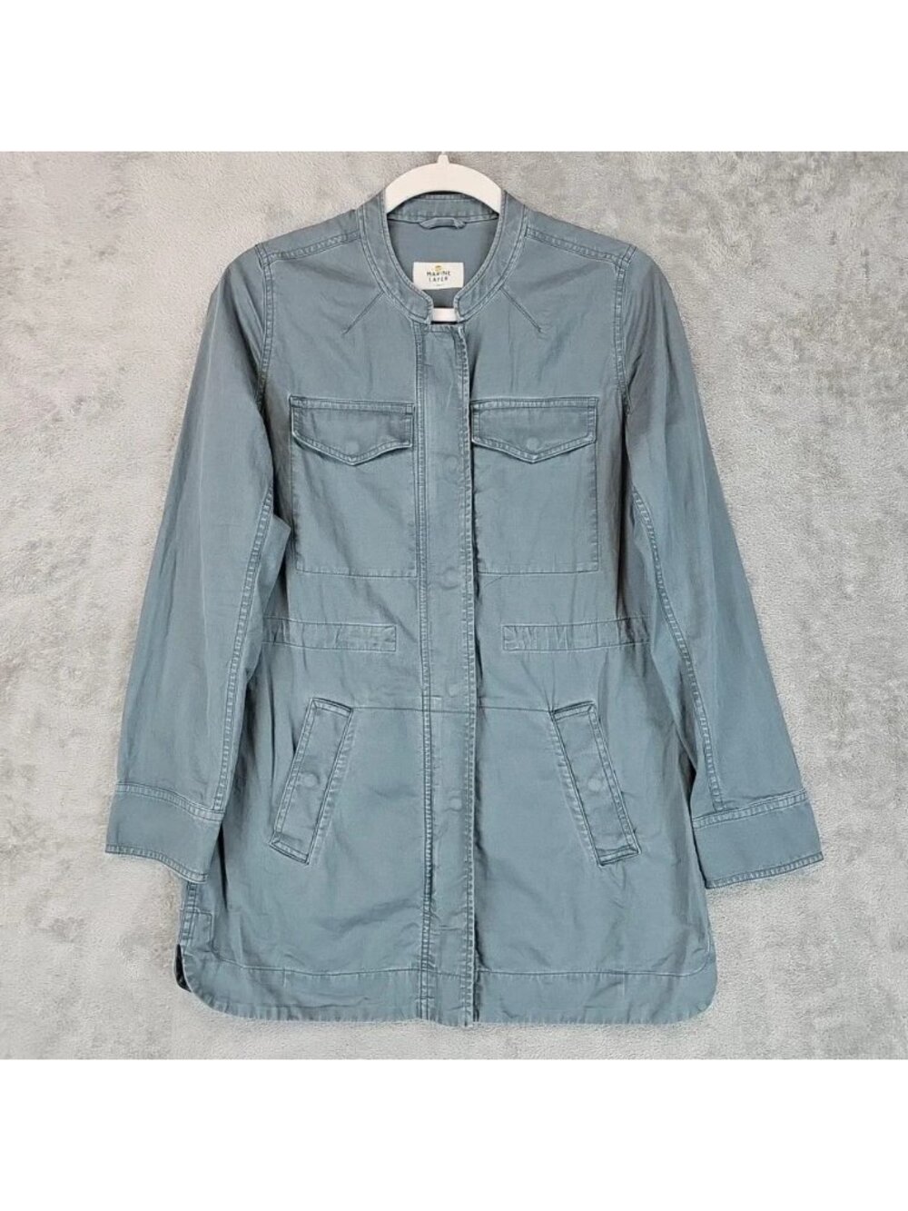 Marine Layer Jacket Womens XS Blue Cotton Linen Military Snap Pockets Twill